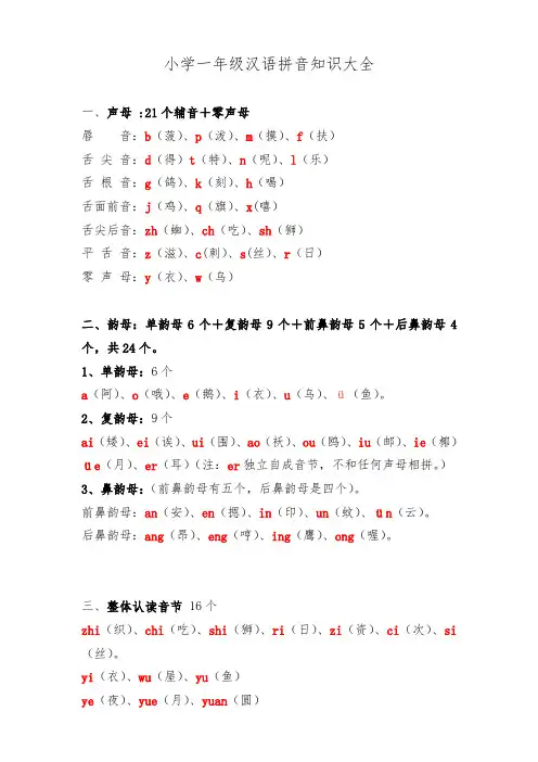 小学一年级汉语拼音知识大全