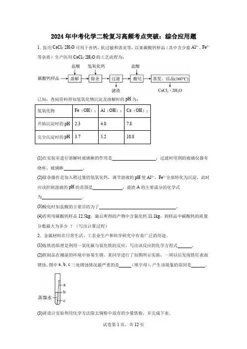 2024年中考化学二轮复习高频考点突破：综合应用题