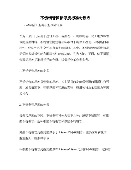 不锈钢管国标厚度标准对照表