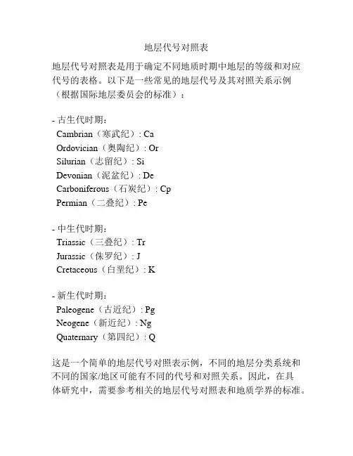 地层代号对照表