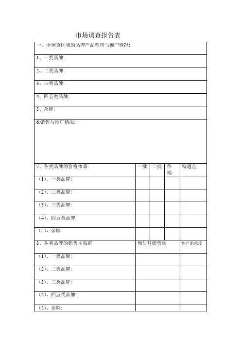 市场调查报告表