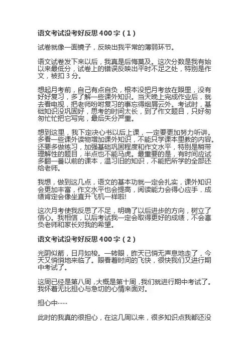 语文考试没考好反思400字