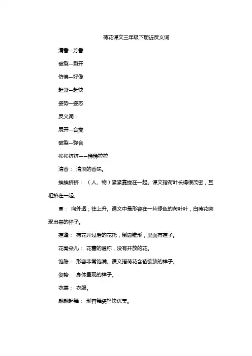 荷花课文三年级下册近反义词