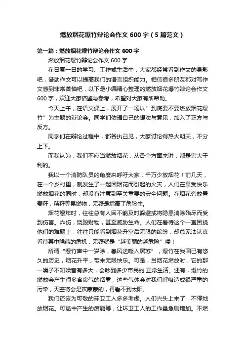 燃放烟花爆竹辩论会作文600字（5篇范文）