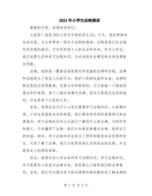 2024年小学生法制演讲
