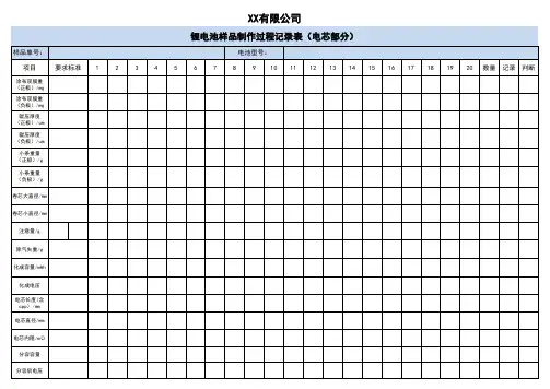 锂电池样品制作过程记录表