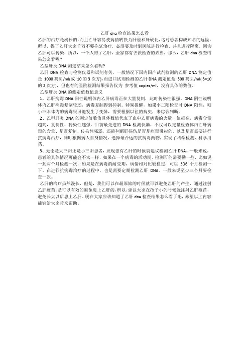 乙肝dna检查结果怎么看