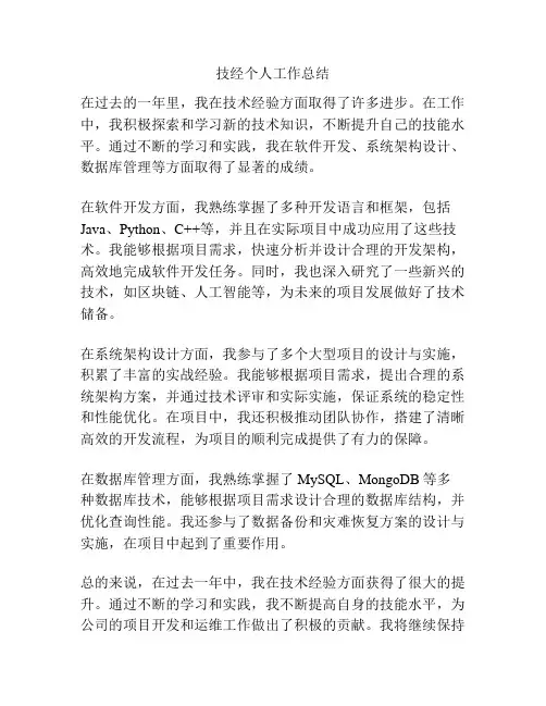 技经个人工作总结