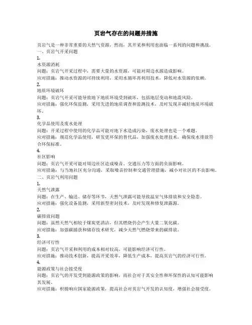 页岩气存在的问题并措施