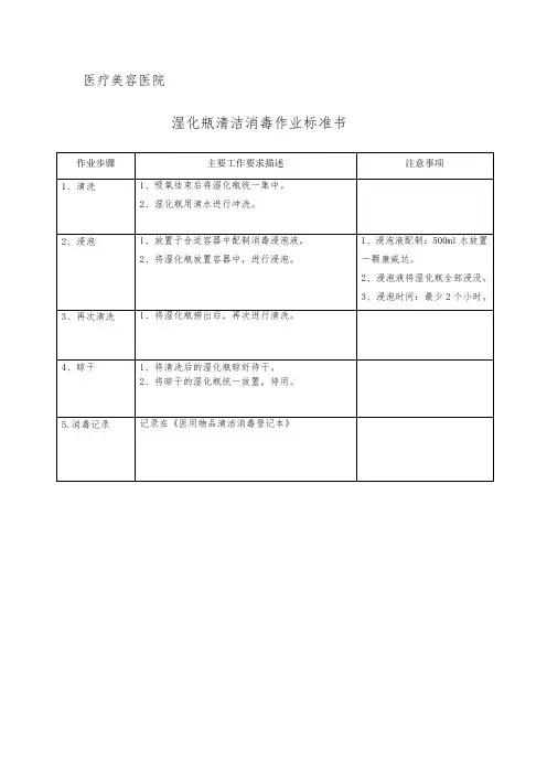 医院手术室湿化瓶清洁消毒作业标准书