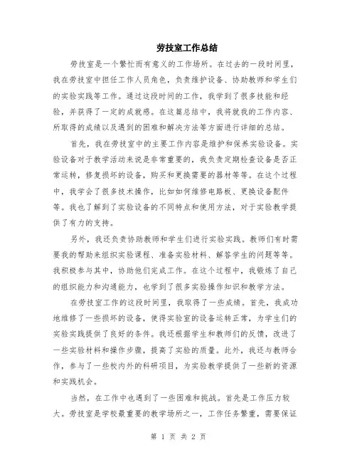 劳技室工作总结