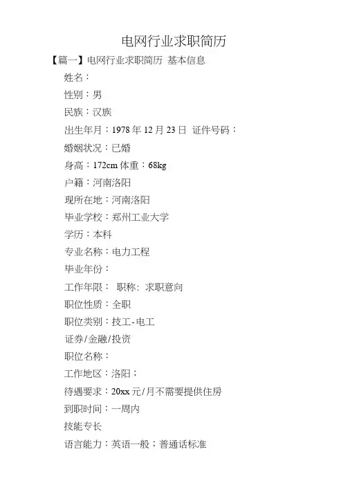 电网行业求职简历