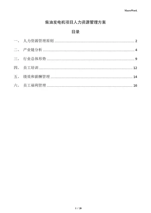 柴油发电机项目人力资源管理方案(范文)