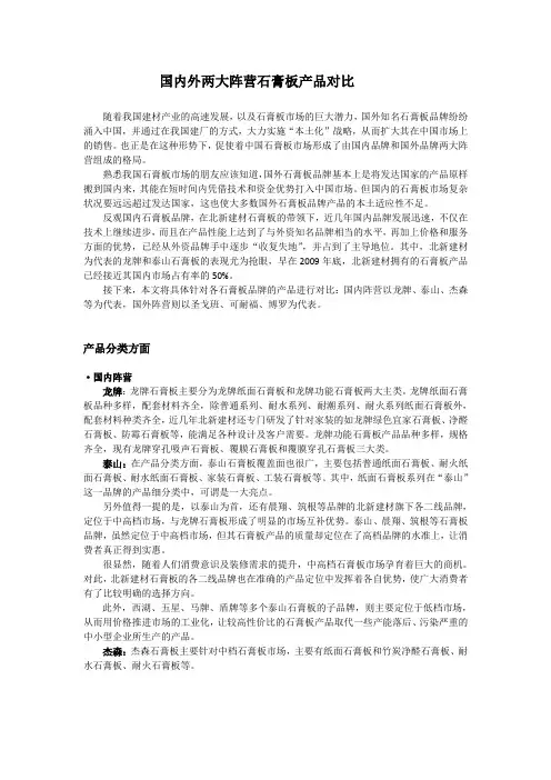 国内外两大石膏板产品对比