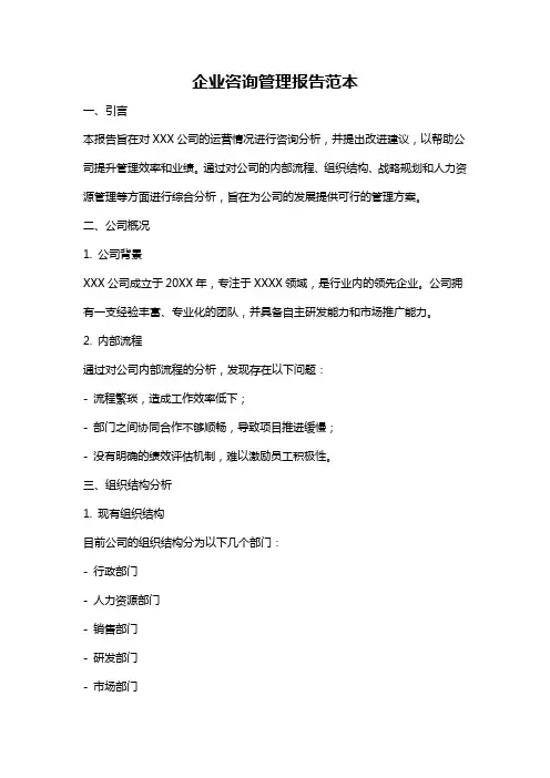 企业咨询管理报告范本