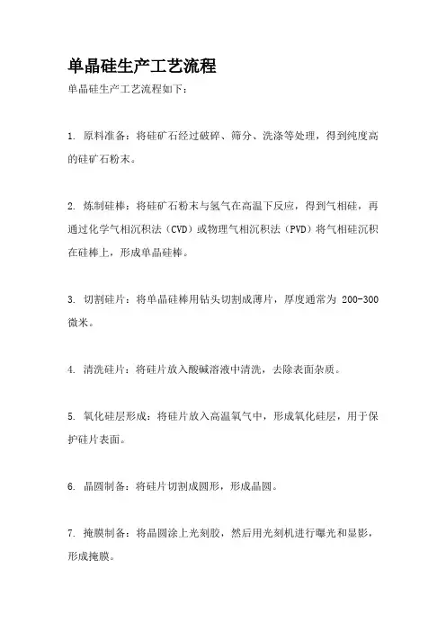 单晶硅生产工艺流程