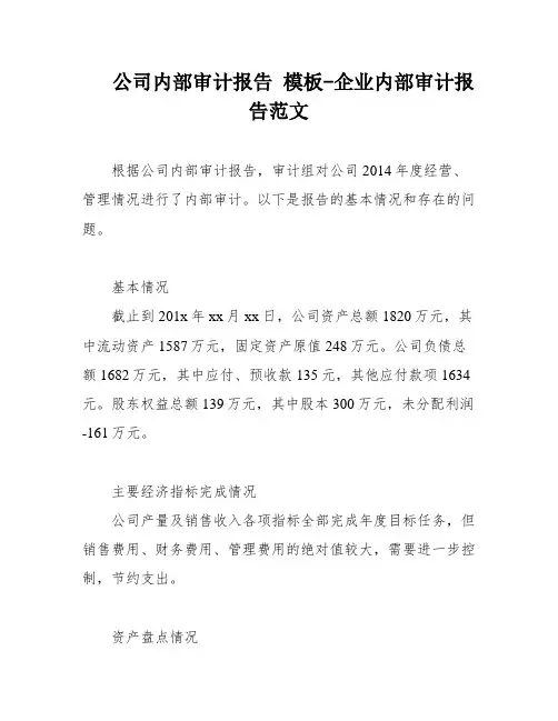 公司内部审计报告 模板-企业内部审计报告范文