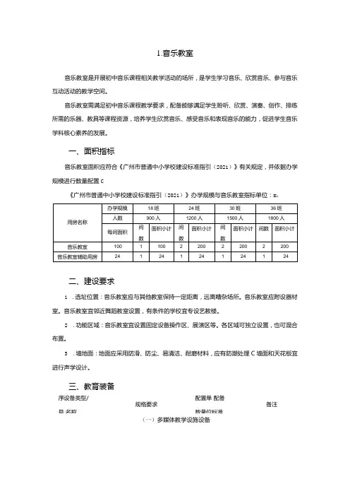 广州市初中教育音乐教室教育装备配置指南