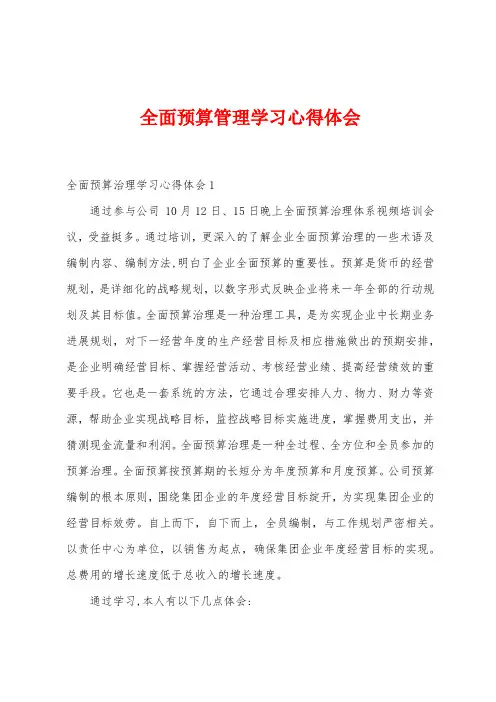 全面预算管理学习心得体会