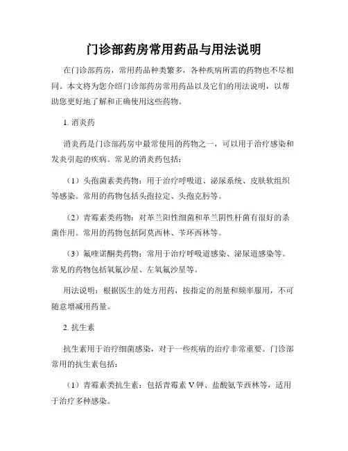门诊部药房常用药品与用法说明