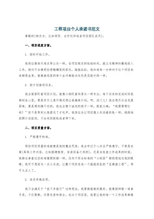 工程项目个人承诺书范文