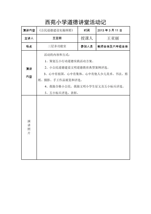小学道德讲堂活动记录(文明礼仪伴我行)