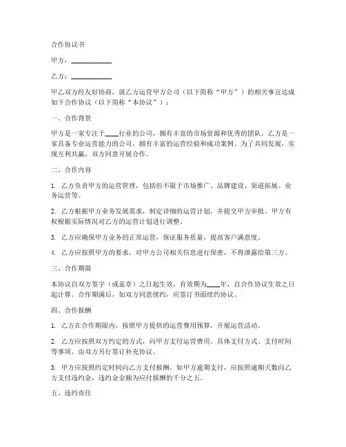 运营甲方公司合作协议范本