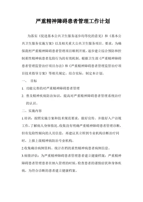 重型精神病管理工作计划