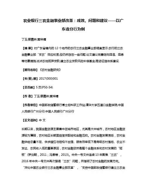 农业银行三农金融事业部改革:成效、问题和建议——以广东省分行为例