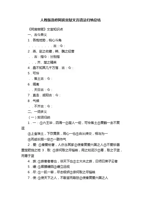 人教版选修阿房宫赋文言语法归纳总结