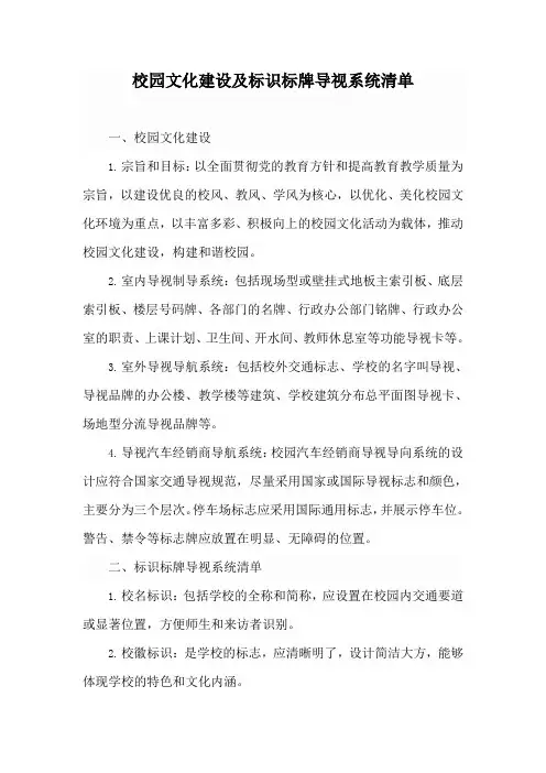 校园文化建设及标识标牌导视系统清单