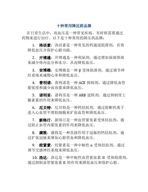 十种常用降压药品牌