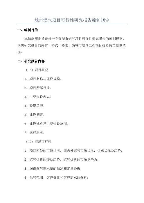 城市燃气项目可行性研究报告编制规定