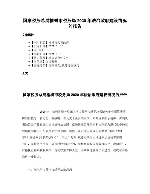 国家税务总局榆树市税务局2020年法治政府建设情况的报告