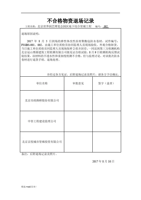 不合格物资退场记录