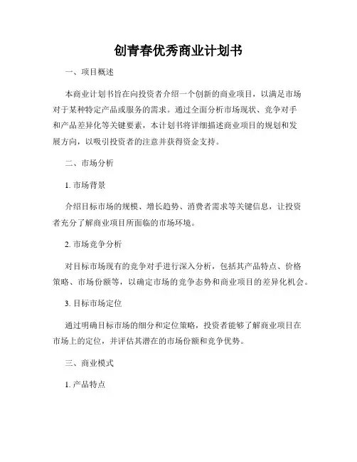 创青春优秀商业计划书