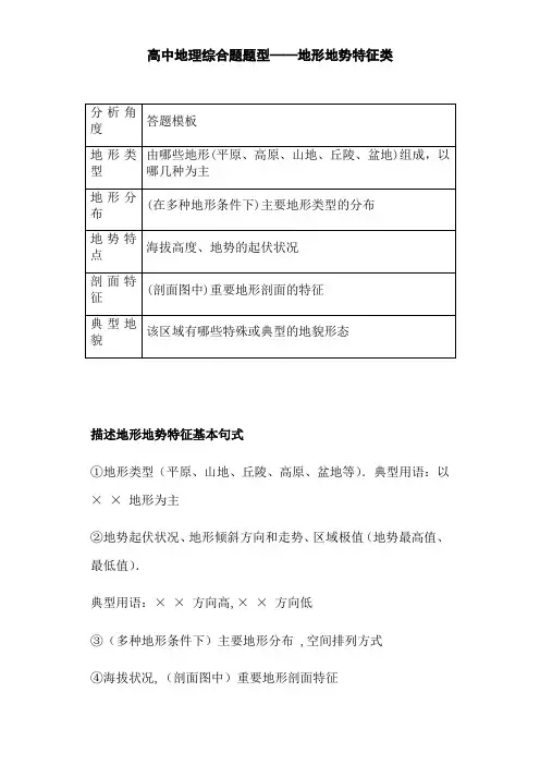 高中地理综合题题型——地形地势特征类