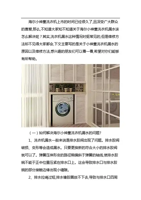 北京海尔小神童洗衣机漏水上门维修