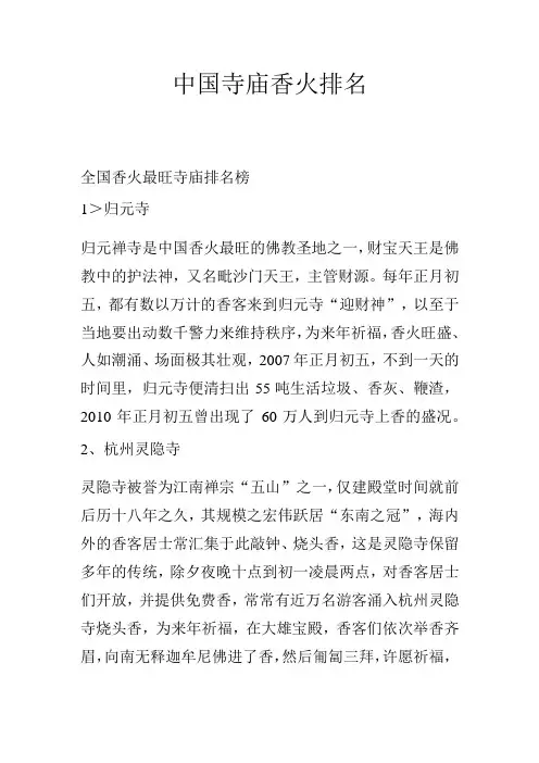 中国寺庙香火排名