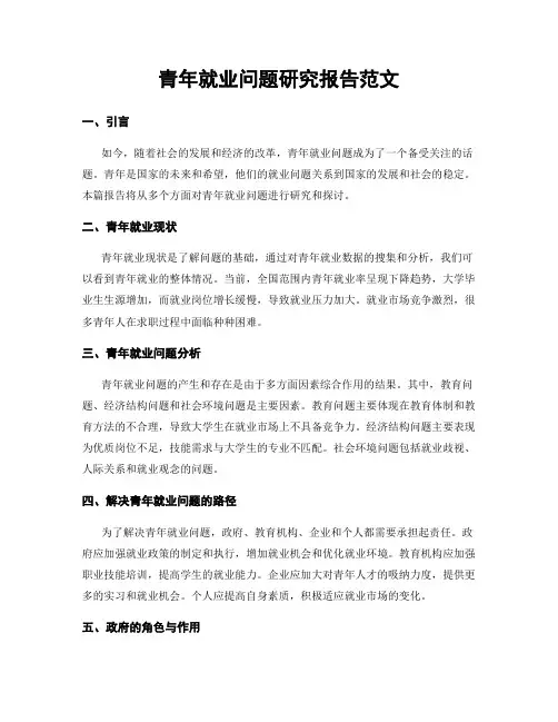 青年就业问题研究报告范文