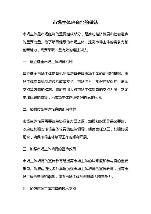 市场主体培育经验做法