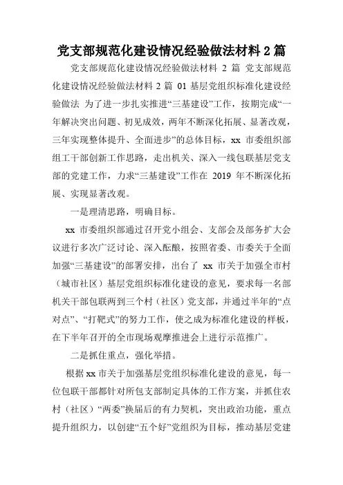 党支部规范化建设情况经验做法材料2篇.doc