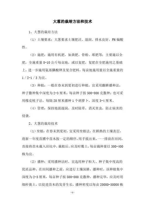 大葱的栽培方法和技术