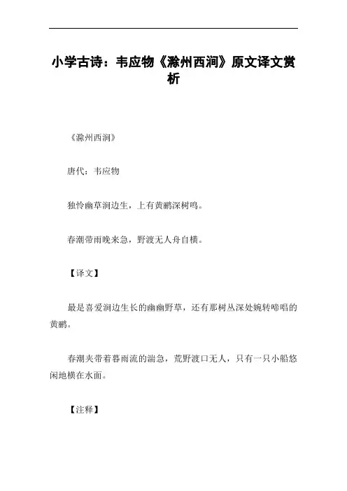 小学古诗：韦应物《滁州西涧》原文译文赏析