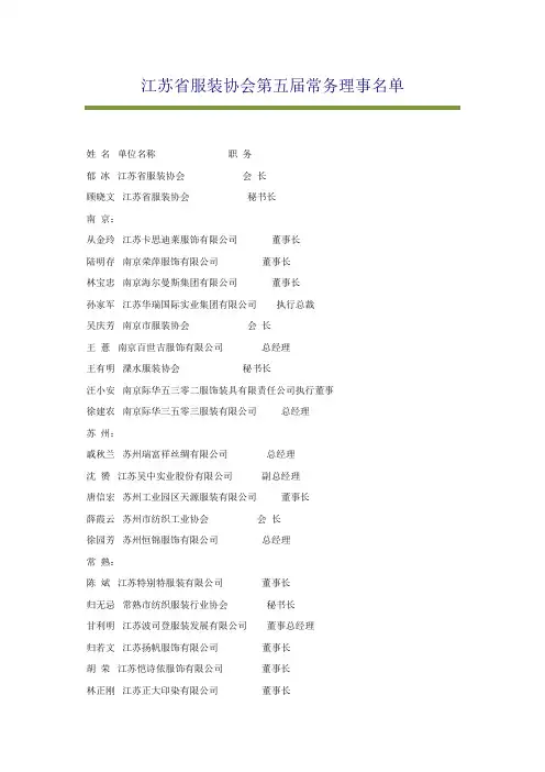 江苏省服装协会理事人员名单Microsoft Office Word 文档