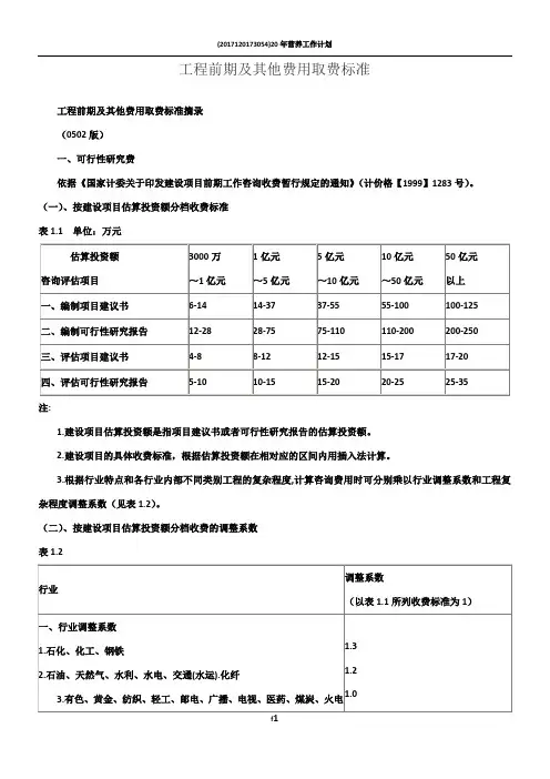 工程前期及其他费用取费标准