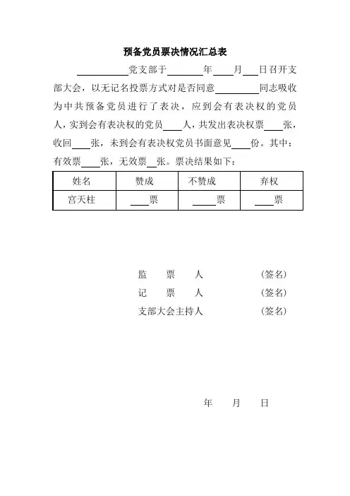 预备党员票决情况汇总表