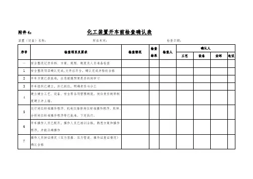 化工装置开车前检查确认表