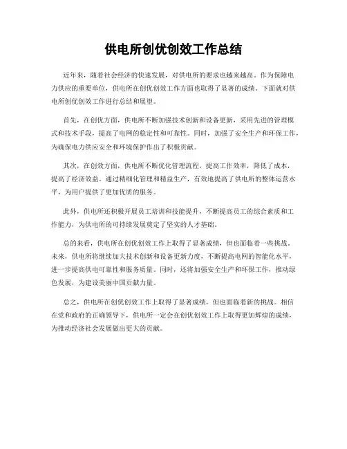 供电所创优创效工作总结