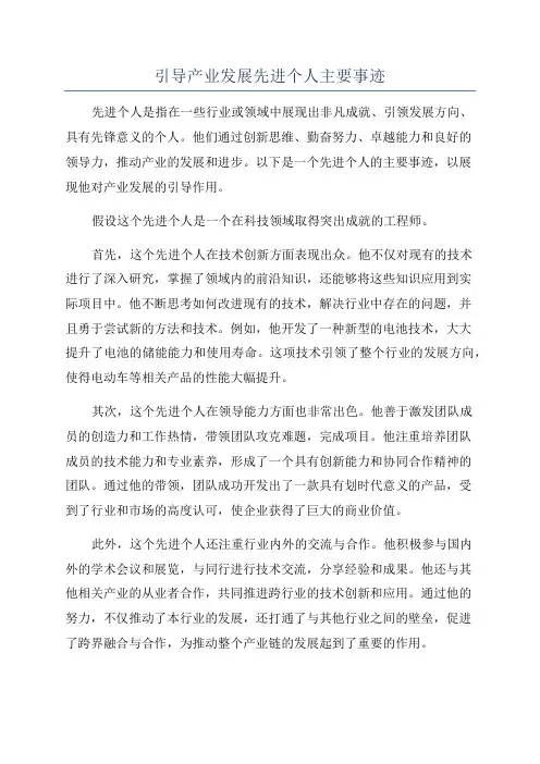 引导产业发展先进个人主要事迹
